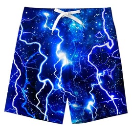 Belovecol Boys' Swimming Trunks Stretch Swim Shorts Beach 3D Lightning Boardshorts Lightweight Adjustable Waist for Kids 7-8 Years