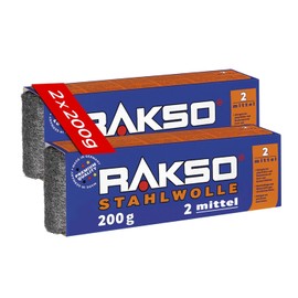 RAKSO Steel Wool Medium 2-400 g, 2 x 200 g Banderoles, Remove Old Wax, Polish Residue, Apply Wax, Cleans Metal Casting Moulds