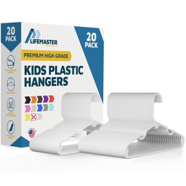Lifemaster Plastic Kids Clothes Hanger – Children Clothes Hanger with Shoulder Notch, 11.6 Inch Space-Saving Closet Organizer for Baby, Toddler, and Kids Clothing, Hold Up to 5 lbs, Pack of 20, White