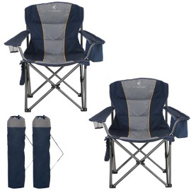 ALPHA CAMP Folding Camping Chair, Oversized Portable Lawn Chairs with Cooler Bag, Side Pocket, Cup Holder & 600D Oxford Fabric, Folding Chairs for Outside Support 450 LBS, 2 Pack