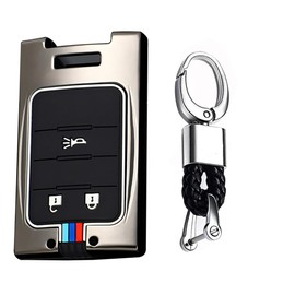TECART Key Fob Case Cover Fit for Suburban 1500 Tahoe Traverse Corvette Key Accessories Protector 3 Button Silver