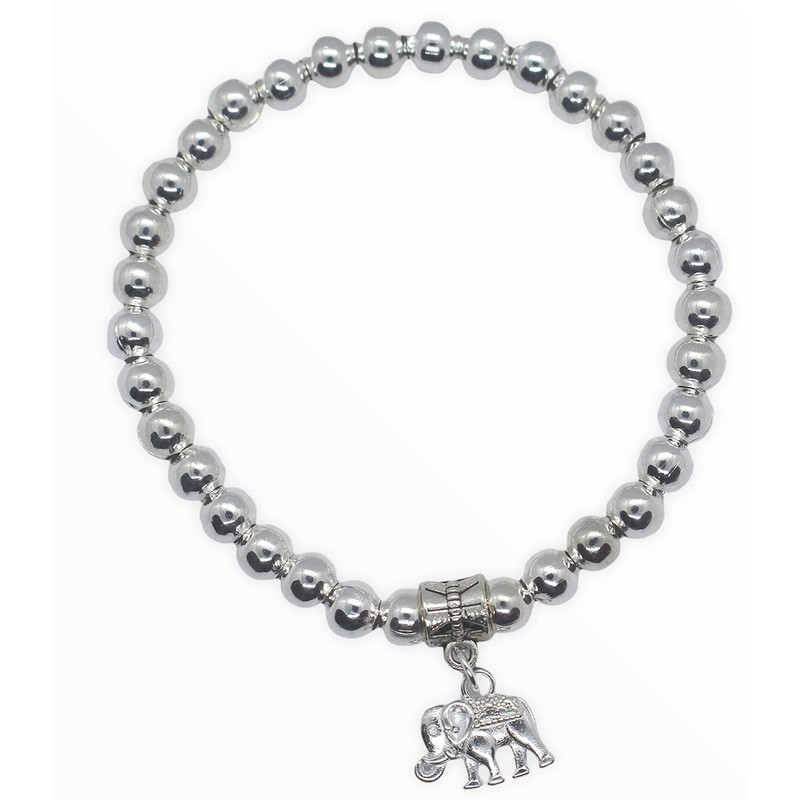 Fashion Stretchy Bracelets with Silver Beads, Elephant Pendant
