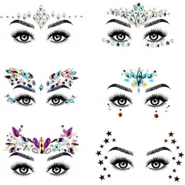 URAQT 6PCS Gesicht Strasssteine, Temporäre Tattoos Glitzer Schmucksteine Selbstklebend Glitzersteine Gesicht,Schmucksteine Festival Face Sticker für Karneval Schminke, Parties,Make-up