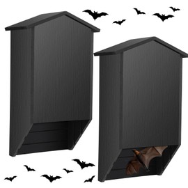 Wenqik 2 Pack Bat House for Outdoor Large Cedar Wood Bat Box for Outside Tree Backyard Weatherproof Wooden Shelter, Easy to Land and Roost(Black,15.4 x 9.5 x 4.9 in,3 Chamber-Pointed Roof)