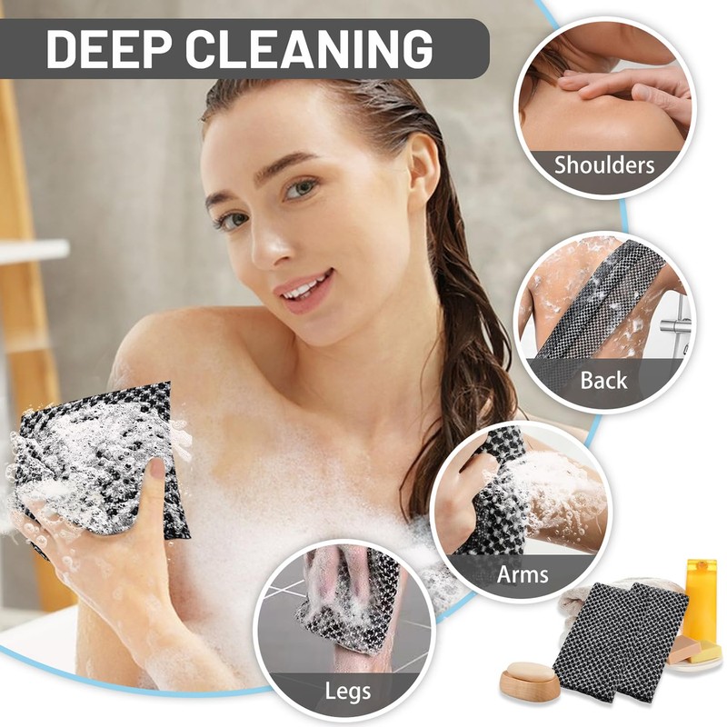 ELNX 3 Pack Exfoliating Towel, Antibacterial Exfoliating Shower Towel for