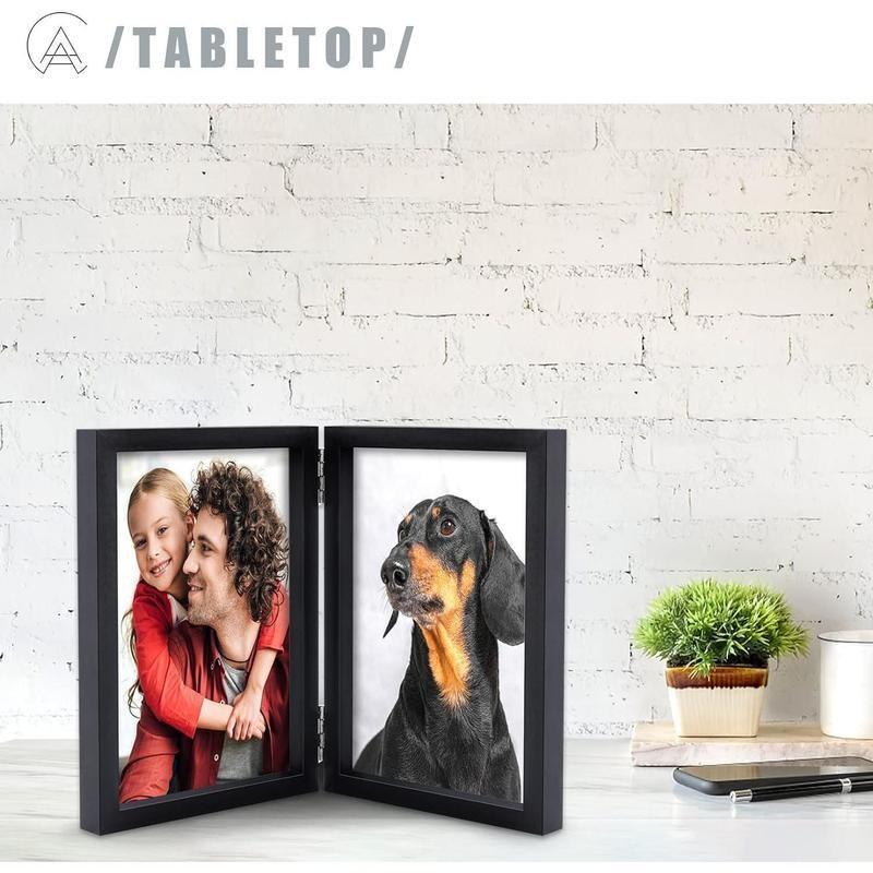 5x7 Picture Frames Double Hinged Wood Folding Photo Frames Vertical