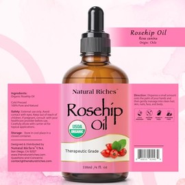 Natural Riches Aceite De Semilla De Rosa Mosqueta Orgánico Para La Cara 100% Puro Natural Prensado En Frío Sin Refinar Aceite Transportador Sin Ogm Pa