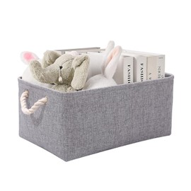 June tech Fabric Grey Storage Boxes with Handles, Small Grey Storage Basket, Canvas Storage box for Cupboards, Shelves, Toys, Clothes, Office (Grey)
