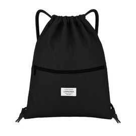 LIVACASA Gym Bag with Zip Inner Pocket Sports Bag Waterproof Hipster Bag Side Pocket Lined Backpack Gym Bag with Adjustable Drawstring for Men, Women and Children, black