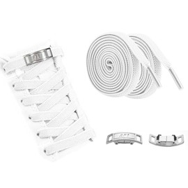 Ruayia No Tie Shoelaces, Universal Shoe Laces with Metal Lock, Flat Shoelaces without Tying - AF01 - Quick Lacing System - No Tie Shoelaces for Shoes of Different Sizes, White