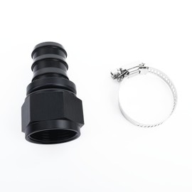 AC PERFORMANCE Straight Female -16 AN to 1" Push Lock Hose End Barb Fitting Aluminum Black with Clamp