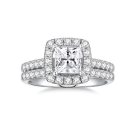 AmoreNel 1.7CTTW Moissanite Bridal Ring Sets for Women Moissanite Wedding Ring Set D Color VVS1 Princess Cut Engagement Rings S925 Sterling Silver Promise Rings for Women Wife(7)