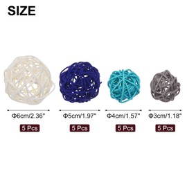 sourcing map 20 Pcs Vase Filler Decorative Balls, 2.4/2/1.6/1.2" White/Lake Blue/Sky Blue/Gray Wicker Rattan Decor, Balls Bowl Fillers for Home Decor,Center Table