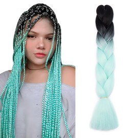 Ombre 4 Tones Braiding Hair Extensions Jumbo Braids Hair Extension Jumbo Braiding for Twist Braiding 24",1 Bundles - Black to Light Green