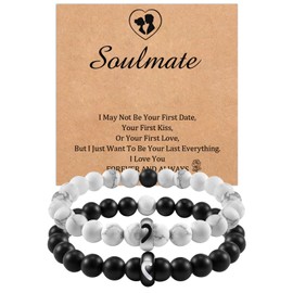 CheersLife Couples Bracelets 2 Pcs Matching Ring Bracelets for Couples Distance Bracelets Elastic Agate Stone Natural Stone Jewelry Gifts for Couple Gifts for His And Her Gifts for Soulmate My Love