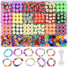 1000PCS Polymer Clay Beads Bracelet Making kit, 24 Style Cute Fun Beads Fruit Beads Charms for Jewelry Necklace Earring Making DIY Accessories for Women Girls