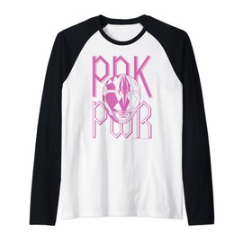 Power Rangers Pink Ranger Geometric Helmet Logo Raglan Baseball Tee
