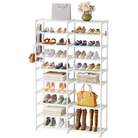 Tribesigns Shoe Rack Organizer, 36-44 Pairs Shoe Storage Shelf, 10 Tiers Shoe Stand, Shoe Rack for Closet, Boot Organizer with 2 Hooks, Stackable Shoe Tower