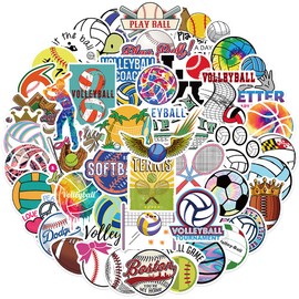Sports Mixed Stickers for Water Bottles, Basketball, Baseball, Football, Volleyball, Soccer Stickers Bulk, 50PCS Waterproof Vinyl Stickers for Teens, Kids, Adults, Party Supplies (Ball)