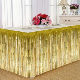 Gold Table Skirt, Decorative Tassels Table Skirt for Rectangular Round Table Birthday Wedding Party, Gold Streamers, Graduation Graduation New Year's Eve Party Decoration, Party Curtain (Gold)