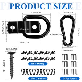 Supkiir 12 Pack D Rings Tie Down Anchor, 1/4" Trailer Anchor Rings with Snap Hook Carabiner, 660lbs Heavy Duty Steel Trailer Accessories for Trailers Trucks RV Campervan Boats Motorcycles Warehouse