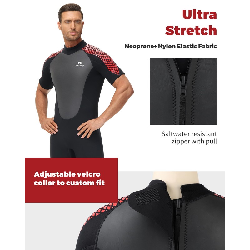 Owntop Mens Wetsuit Shorty 3mm Neoprene Wet Suit for Diving