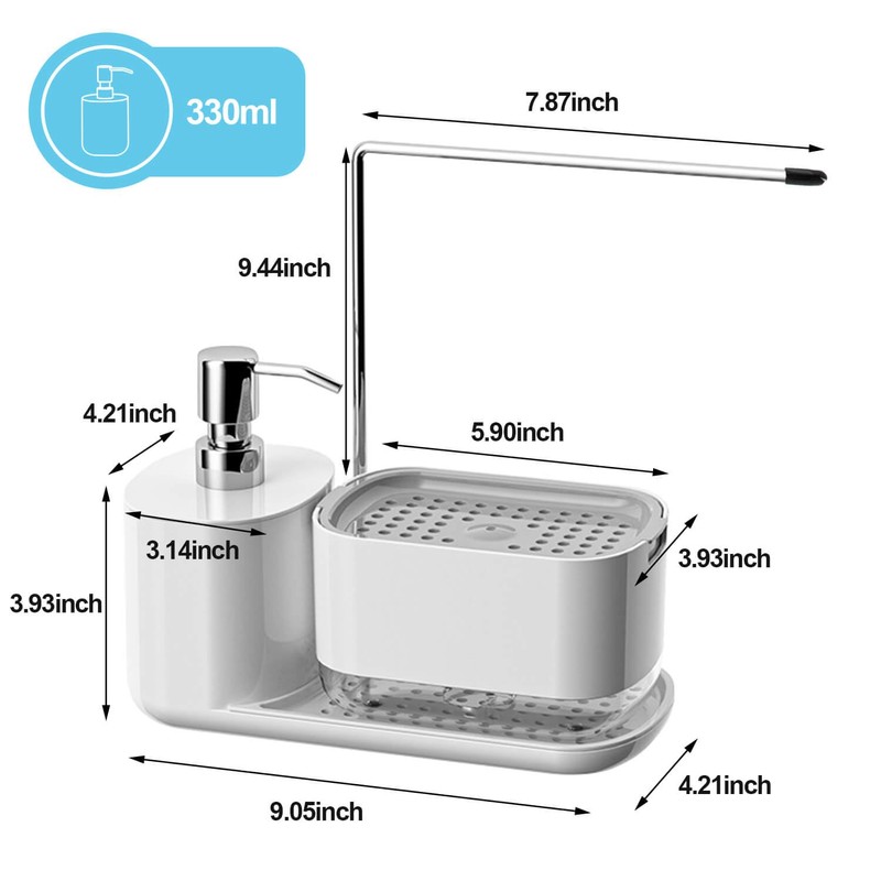 Kitchen Soap Dispenser Set with Tray and Sponge Holder, Dish