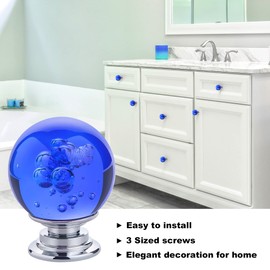 IEIK 10 PCS Crystal Cabinet Knobs Round Glass Bubbles Dresser Knobs Smooth Drawer Knobs Handle for Home, Cabinet, Drawer and Dresser Hardware with 3 Different Size Screws, 30MM (Blue)