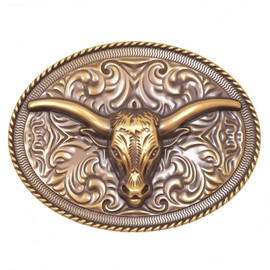 Kalerona Vintage Cowboy Belt Buckle - Oval Antique Bronze Alloy with 3D Bull Head - Western Style Buckle for Men & Women