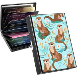 Qindaiwen RFID Blocking Stainless Steel Card Holder – Slim Metal Wallet with 6 Slots, Compact Card Wallet for Men & Women, Ideal for Credit, ID & Business Cards, Otter Pattern