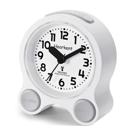 Hearkent Atomic Talking Clock Clear Voice Time and Date with Snooze and Light, Clocks for Seniors 5 Sets of Separate Alarms Non Ticking Volume Control (White)