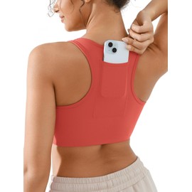 BRXL High Support Front Closure Phone Pocket Sports Bra for Women Padded Racerback Buttery Soft Workout Running Zip Bra Red