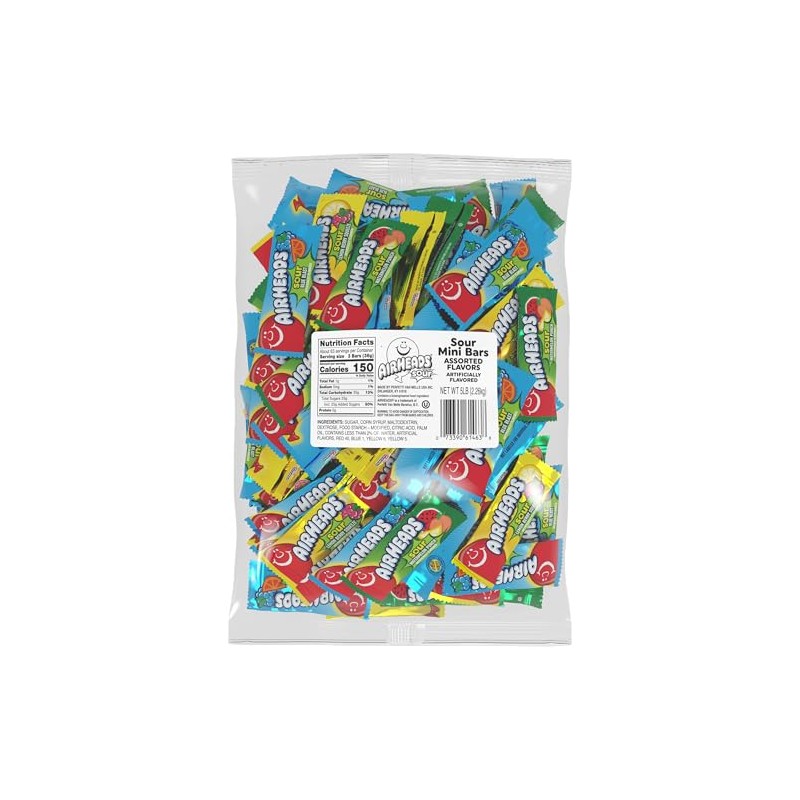 Airheads Sour Mini Candy Bars, Taffy Candy Assorted Bag, Individually