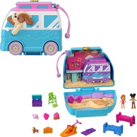 Polly Pocket Dolls & Playset, Seaside Puppy Ride Compact with 11 Accessories, Travel Toy with Fidget Exterior