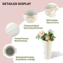 Entjor 8 Pcs 9 Inch Tall Galvanized Flower bar Buckets with Handles - Tin Metal Vase for Home Decor, Wedding Centerpiece, Table Decorations - Unbreakable Tall Vase for Fresh Flowers (White, 9 inch)