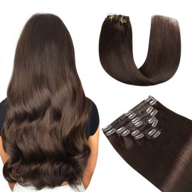 Yilite Clip in Hair Extensions - 22 Inch, 120g, 8pcs, Real Human,Natural Silky,Double Weft, Dark Brown