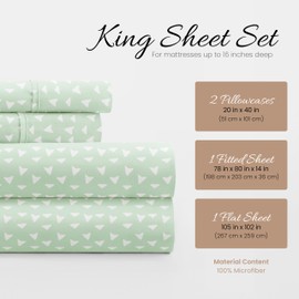 Linen Market Double-Brushed Patterned Microfiber King Sheet Set 4 Piece – Oeko-TEX Certified Ultra Soft & Wrinkle-Free - 16" Deep Pocket Sheets - Easy Care King Size - Urban Arrows Jade