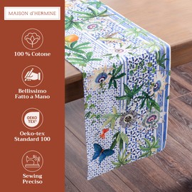 Maison d' Hermine Spring/Summer Table Runner for Parties, Dinners, Holidays, Kitchen, 100% Cotton - Passiflora (50 cm x 150 cm)