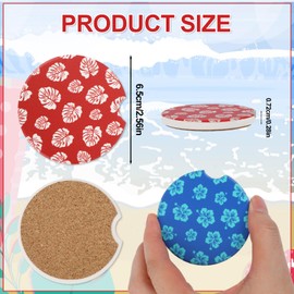 2pcs Hawaiian Car Coasters for Cup Holders, 2.56in Anti Slip Absorbent Cork Ceramic Coasters Cute Tropical Hibiscus Flower Drink Coaster Stylish Car Interior Accessories for Women Men