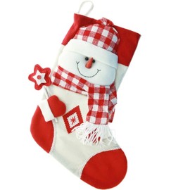 WeRChristmas Christmas Stocking with 3D Snowman Head Decoration in Tartan, 48 cm - Red/White