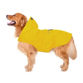 Zellar Dog Raincoat with Hood, Collar Hole, 100% Waterproof Ultra-Light Breathable Rainwear Rain Jacket with Safe Reflective Strips for Medium to Large Dog, Yellow, 5XL