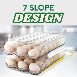Set x2 Egg Organizer for Refrigerator - 36-Egg Dispenser with Stackable and Sliding Compartments | Egg Holder for Fridge | Non-Stick Shaped Egg Frying Mold - Ideal for Pancakes, Tortillas, and More