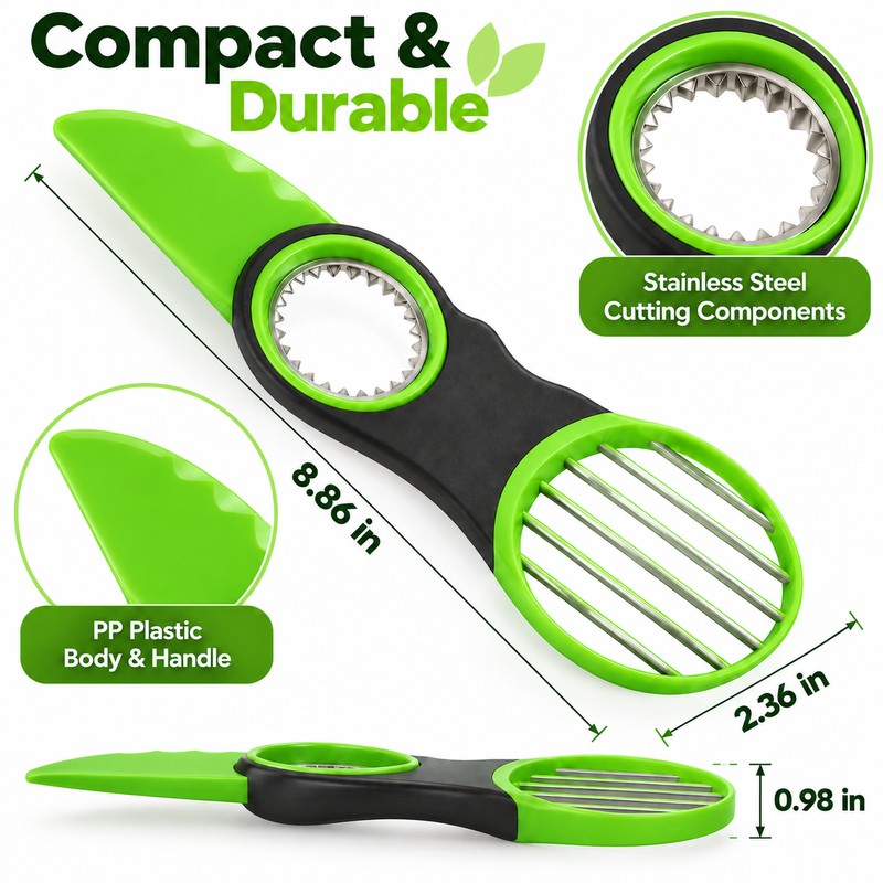 3-in-1 Avocado Slicer, Pitter & Cutter – Stainless Steel Fruit