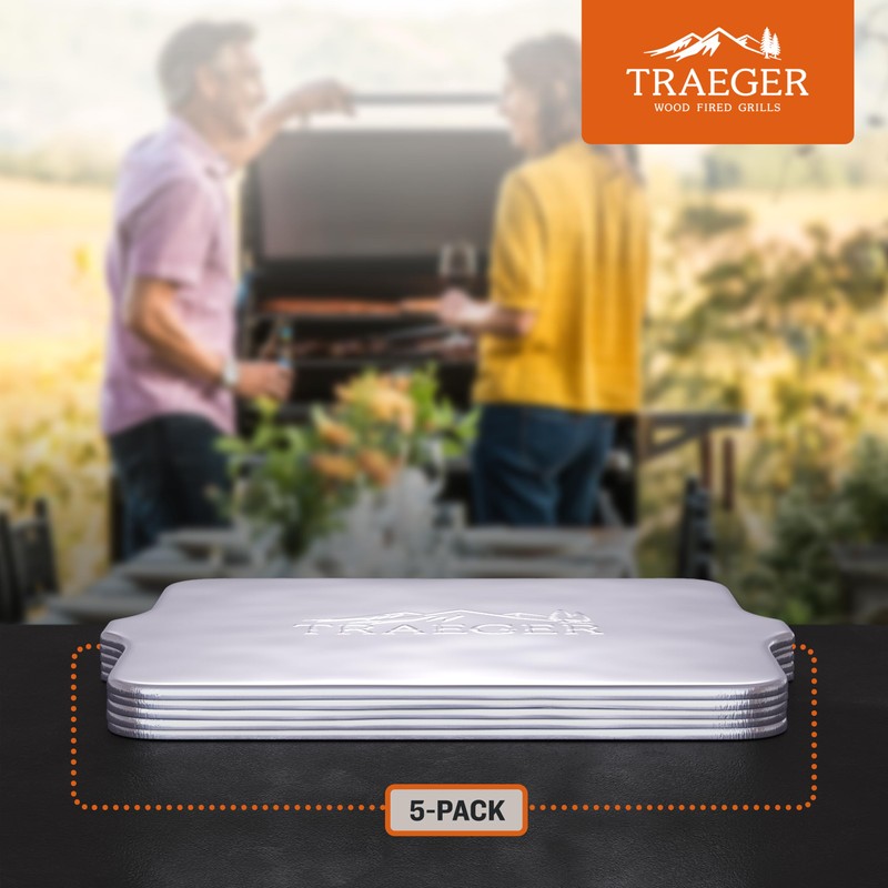 Traeger Grills BAC507 5-Pack Aluminum Drip Tray Liners – Disposable,