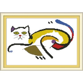 WOWDECOR Cross Stitch Kits for Adults Beginners Pre Printed, Abstract Cat Animals 14ct Stamped Advanced DIY Embroidery Kits with Pattern