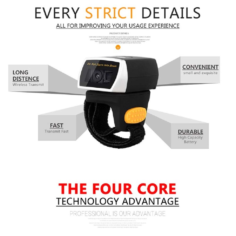 NetumScan Bluetooth Ring 1D 2D QR Barcode Scanner, Portable Mini