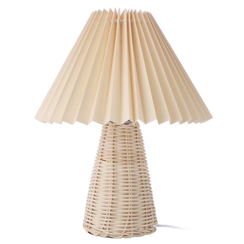 Pleated Table Lamp with Remote Control Modern Beige Fabric Shade