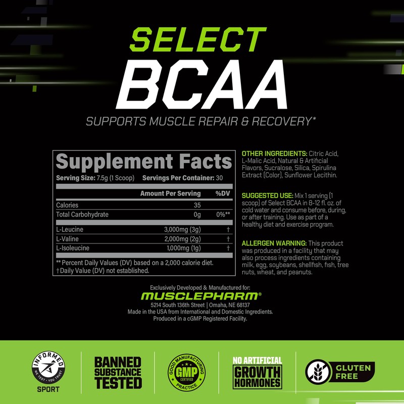 MusclePharm Essentials BCAA Powder, Pre & Post Workout Recovery Drink,