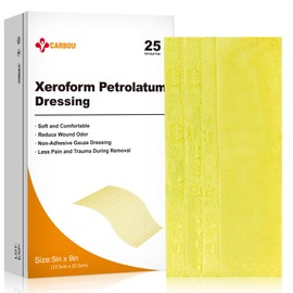 Carbou Medical Xeroform Petrolatum Dressing 5"x9", 25 Individual Pack, Non-Adherent Gauze Pads, Soft Fine Mesh Gauze Patch for Wound Care, Burns, Lacerations, Skin Grafts & Surgical Incisions