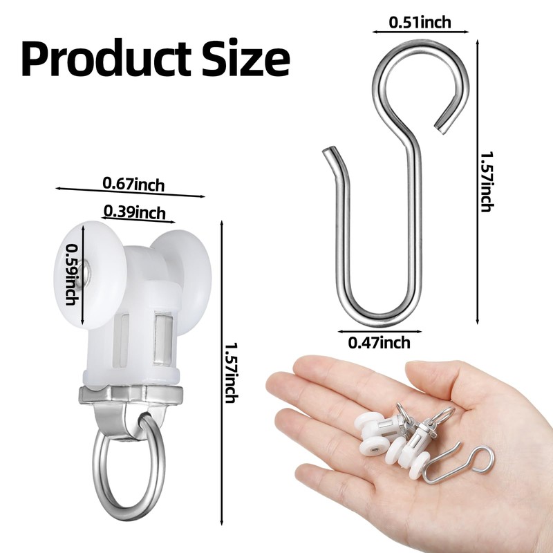 Barydat 20 Set Curtain Track Roller Hooks 0.59 inch Diameter